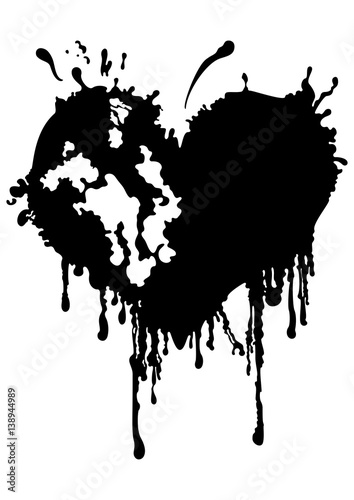 Bloody ragged heart. Illustration a black heart like an ink blot