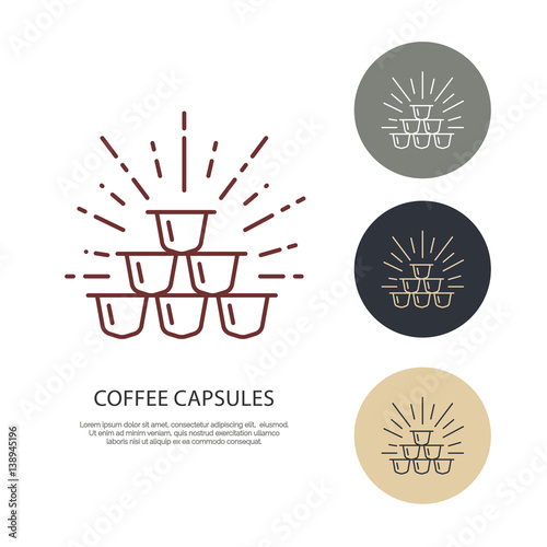 Coffee capsules vector line icon. Barista equipment linear logo. Outline symbol for cafe, bar, shop.