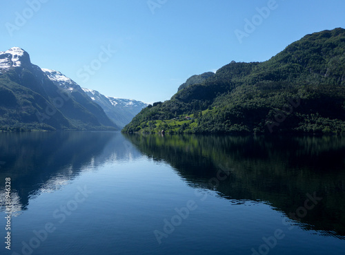 Beautiful calm river winding through fjords