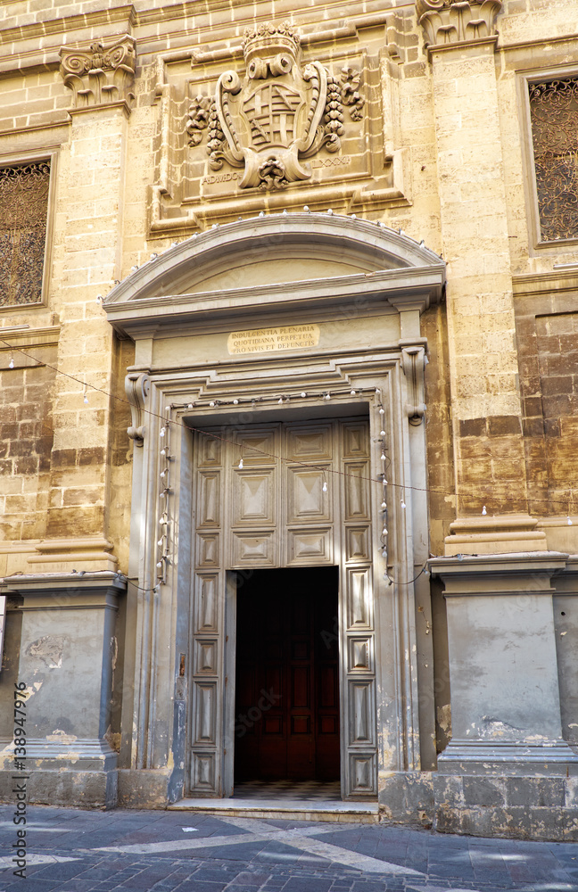 The main gate to the St Francis of Assisi Church, Valletta, Malta