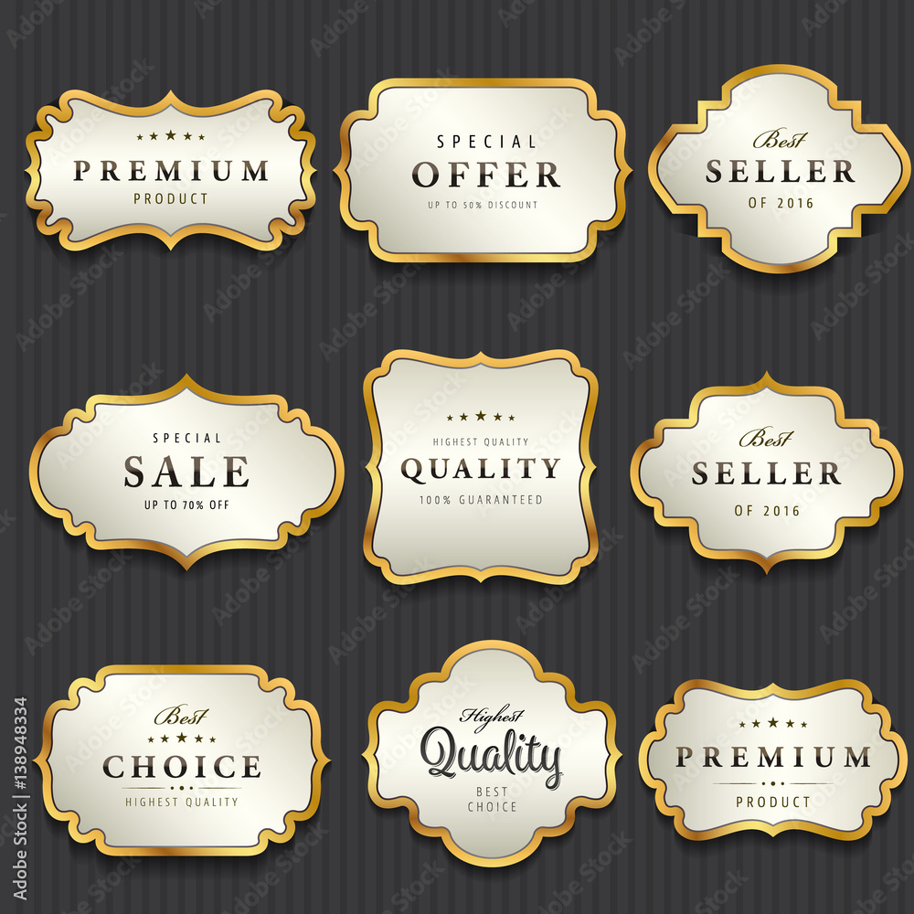 Luxury premium pearl white and golden labels collection,vector illustration