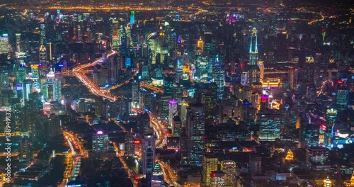 Shanghai neon night highway futuristic illuminated skyscrapers China