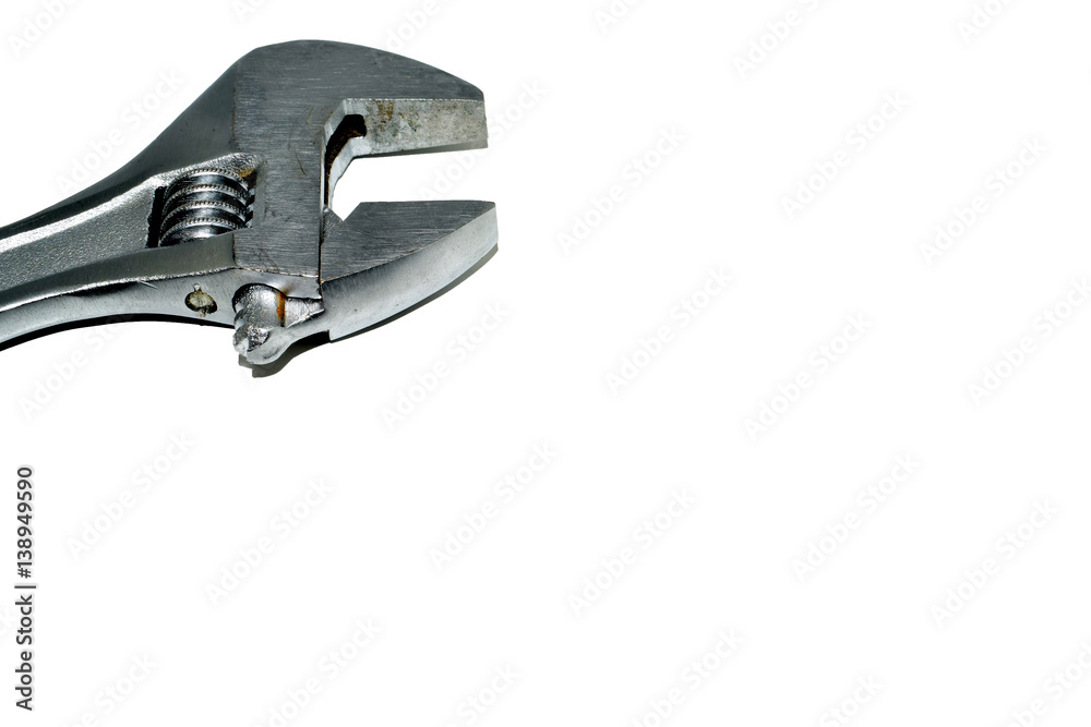 Adjustable wrench and nuts on white background Adjustable wrench and nuts on white background