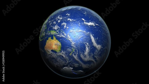 Satellite view of planet Earth rotating - southern hemisphere. High quality surface texture and visible relief. Seamless loop. 4K PNG format with transparent channel included.