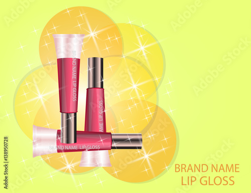 Glamorous Set of tubes with lip gloss on the  sparkling effects background