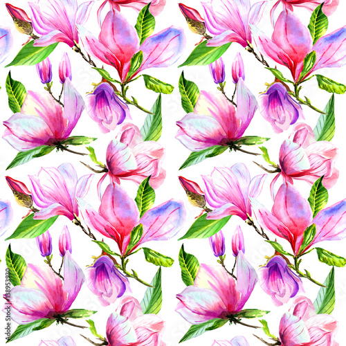 Wildflower magnolia flower pattern in a watercolor style isolated.