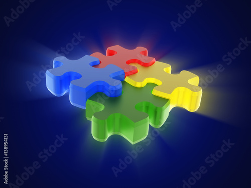 Multi-coloured puzzle on blue background