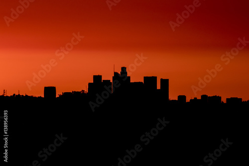 Sunset silhouette of the city of Los Angeles, California © kgrif