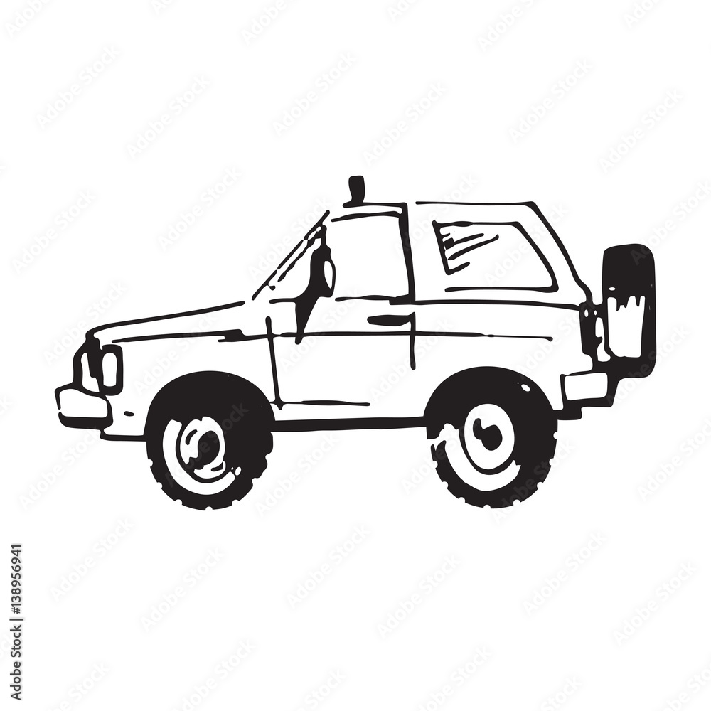 Vector illustration of suv car in sketch style. Hand sketched off-road vehicle icon. Vector illustration of suv car in sketch style. Hand sketched off-road vehicle icon.