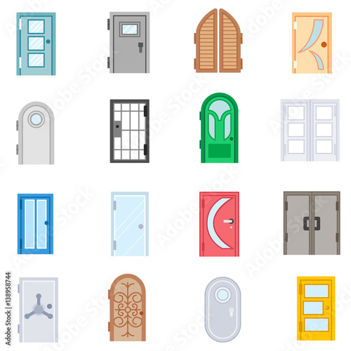 Interior and exterior doors icons set. isolated vector illustration