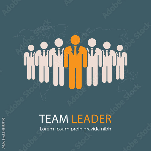 Team Leader Illustration. Team Leader and Group of People with World Map Illustration