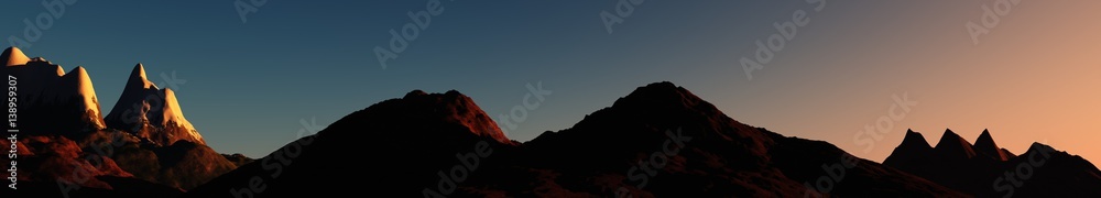 Silhouette of mountains at sunset, the mountains under the sky, 3d rendering
