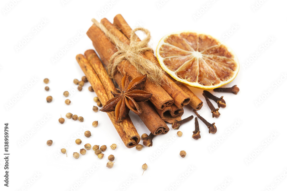 Various spices on a white background Various spices on a white background
