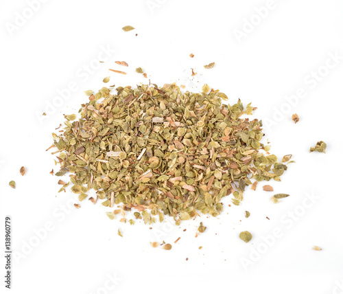 Wild marjoram origanum spice used in mediterranean area - isolated over white background