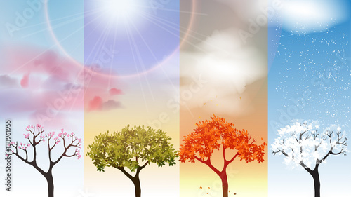 Four Seasons Banners with Abstract Trees  - Vector Illustration