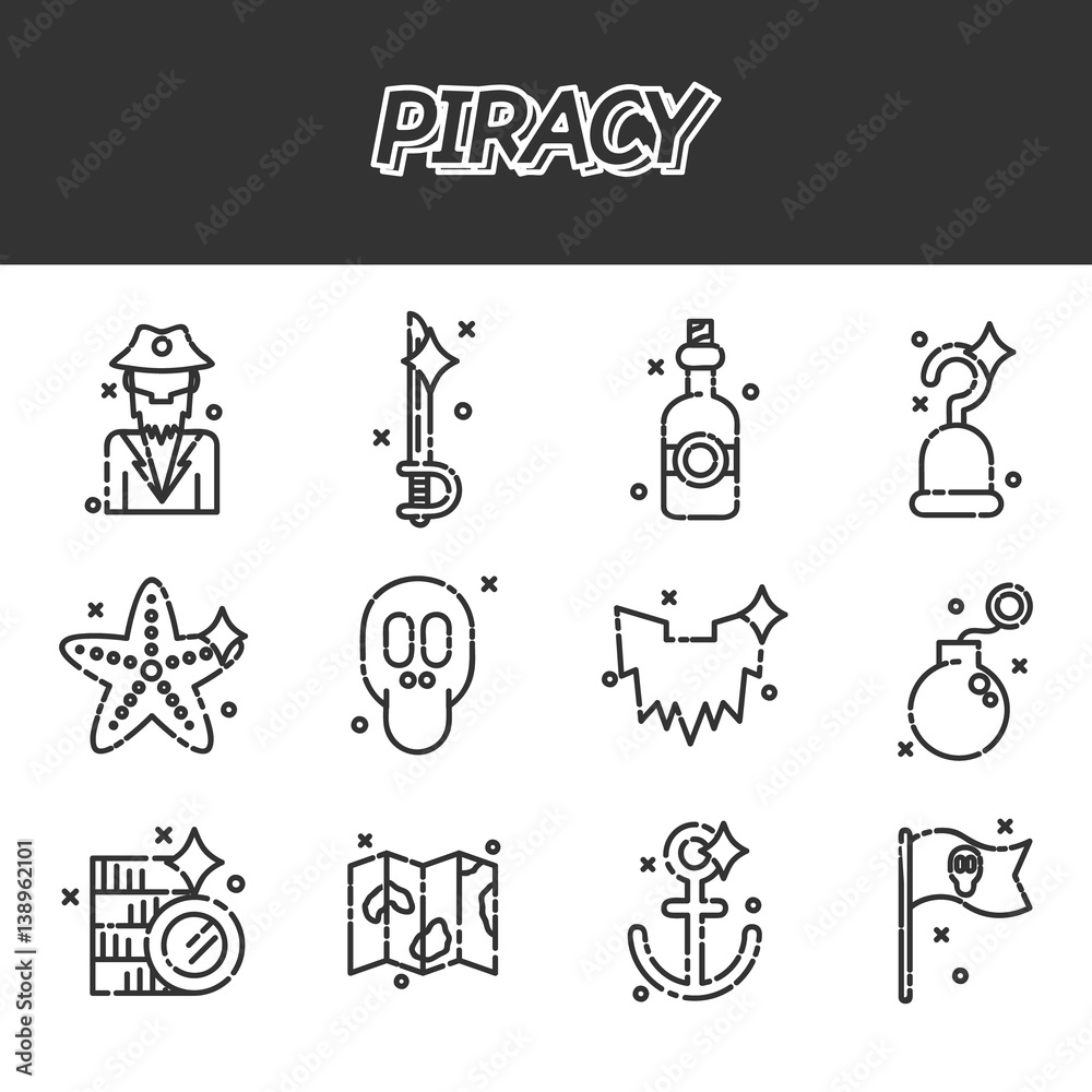 Piracy flat icons set Piracy flat icons set