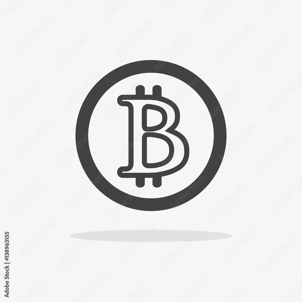 Bitcoin icon. Vector illustration style is flat iconic symbols, gray color, white background.