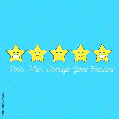 Feedback emoticon star scale. Line design positive and negative emotions with text