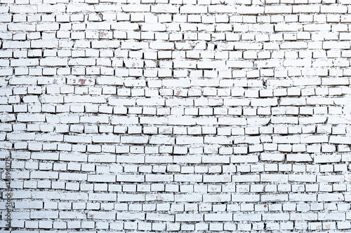White Rustic Texture. Whitewashed Old Brick Wall Surface. Vintage Structure. Shabby Uneven Painted Plaster. Design Element. Abstract Light Web Banner.