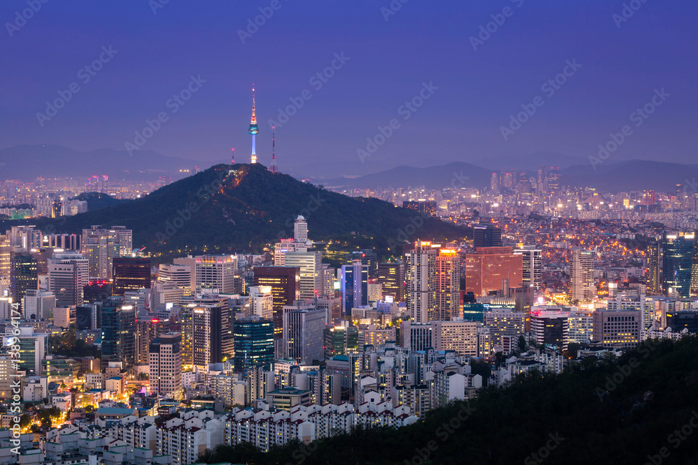 Seoul City Skyline and N Seoul Tower, South Korea.