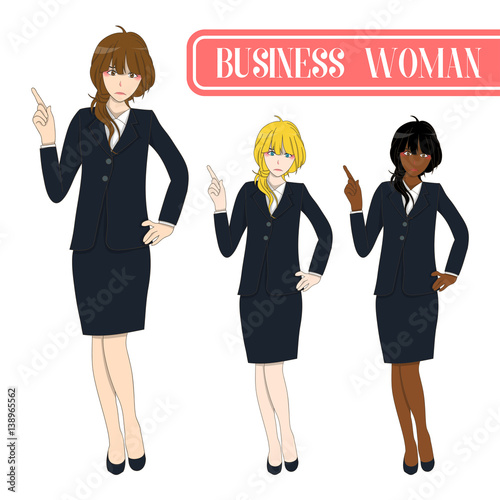 Set Cute Business Woman Poi...