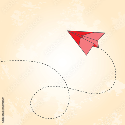 Abstract grungy background with flying red paper plane