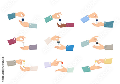 Hands Passing Keys. Sale Process. Collection.