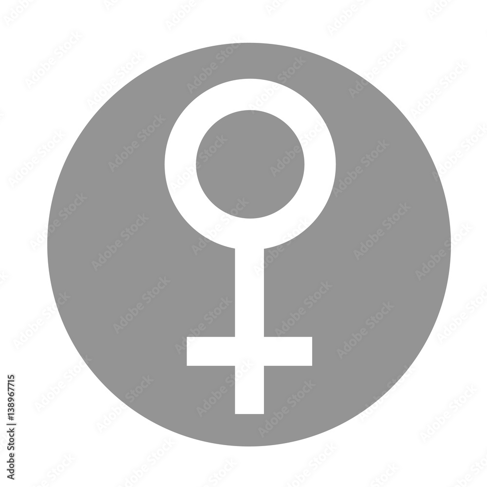 Sex symbol. Gender woman flat symbol. White Female abstract symbol in gray circle. Vector Illustration Sex symbol. Gender woman flat symbol. White Female abstract symbol in gray circle. Vector Illustration
