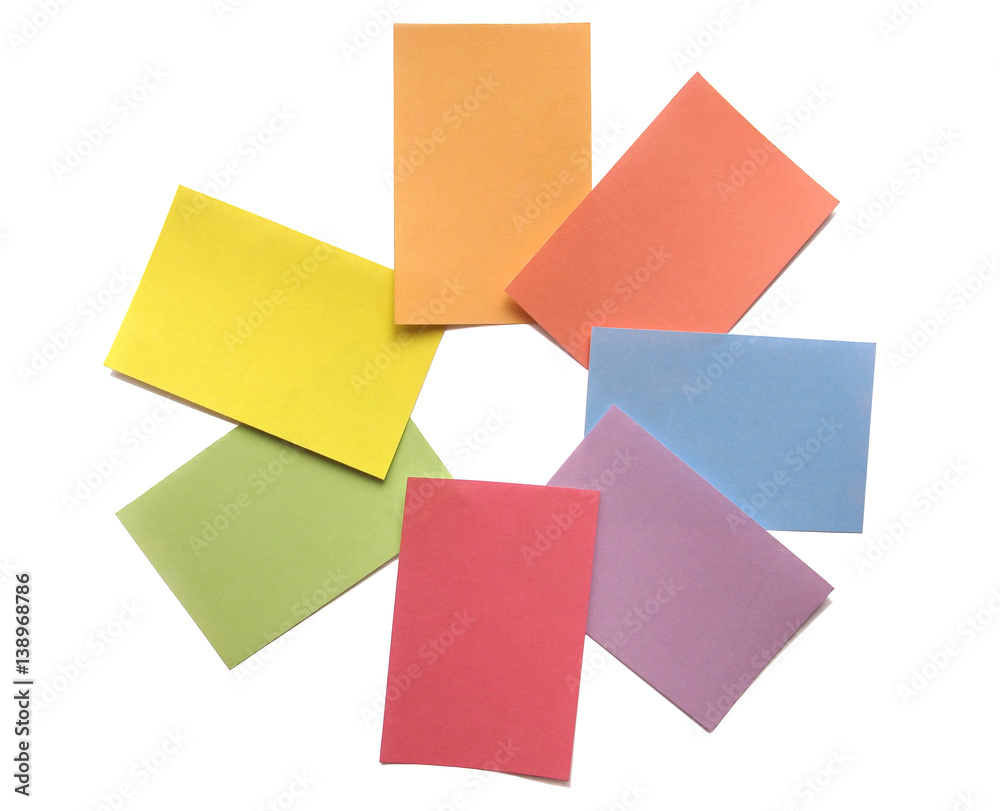 Collection of colored paper. Light texture. Isolated on white. Collection of colored paper. Light texture. Isolated on white.