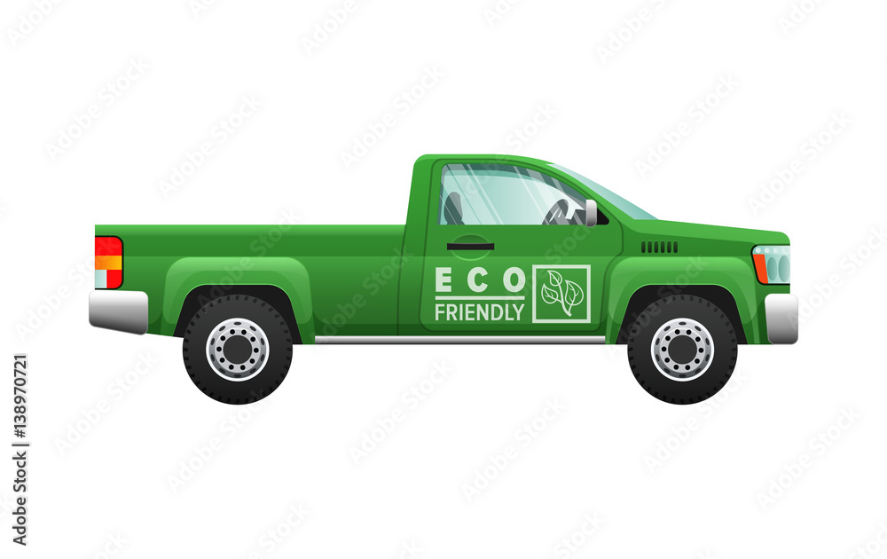 Transport. Isolated Classic Green Car. Eco Pickup
