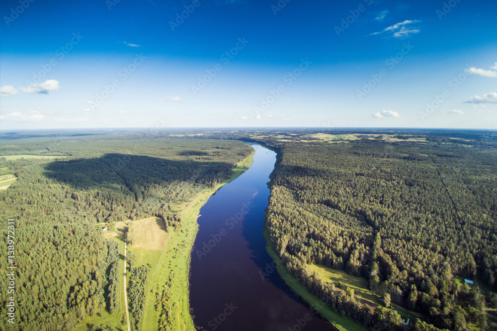 Aerial view of Daugava river, Latvia.