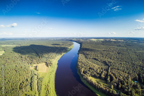 Aerial view of Daugava river, Latvia.