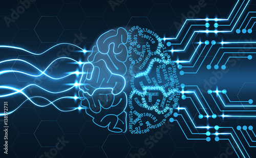 Stampa su tela Wired brain illustration - next step to artificial intelligence