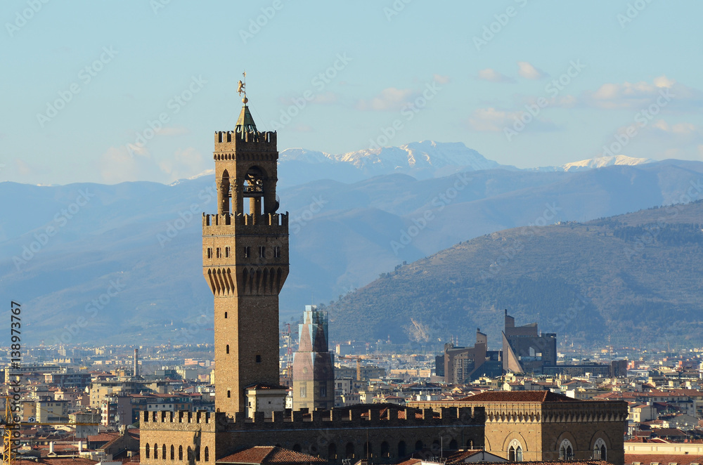 Old Palace in Florence as seen from Piazzale Michelangelo, Italy