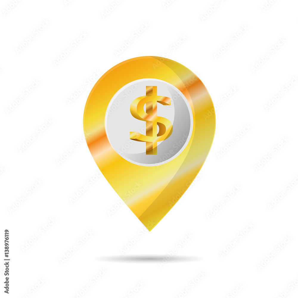 Gold geolocations signs with dollar 3d icon Gold geolocations signs with dollar 3d icon