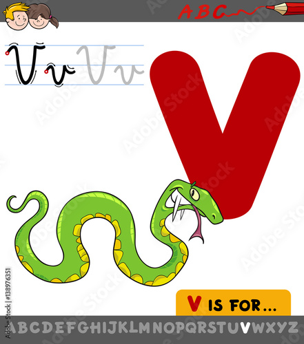 letter v with cartoon viper