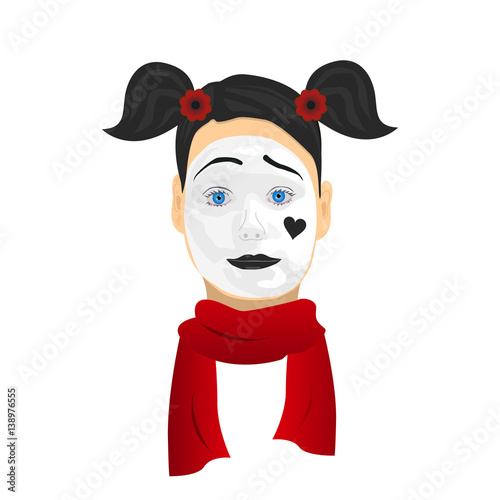Portrait of mime smiling girl. Illustration