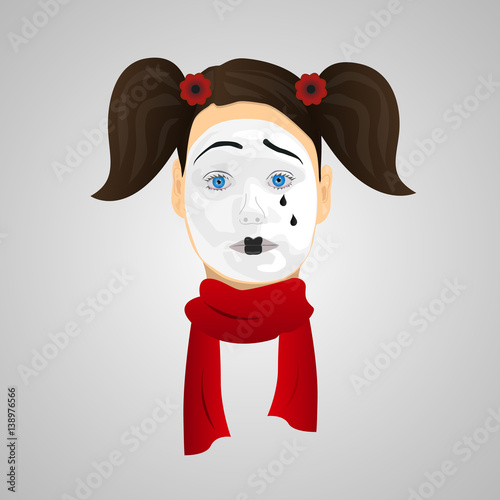 Portrait of mime sad girl. Illustration