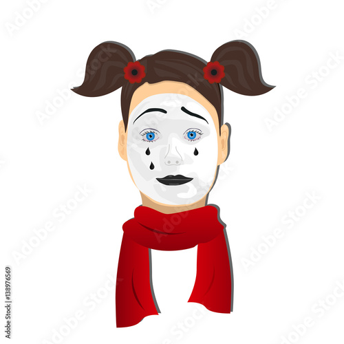 Portrait of mime smiling girl. Illustration