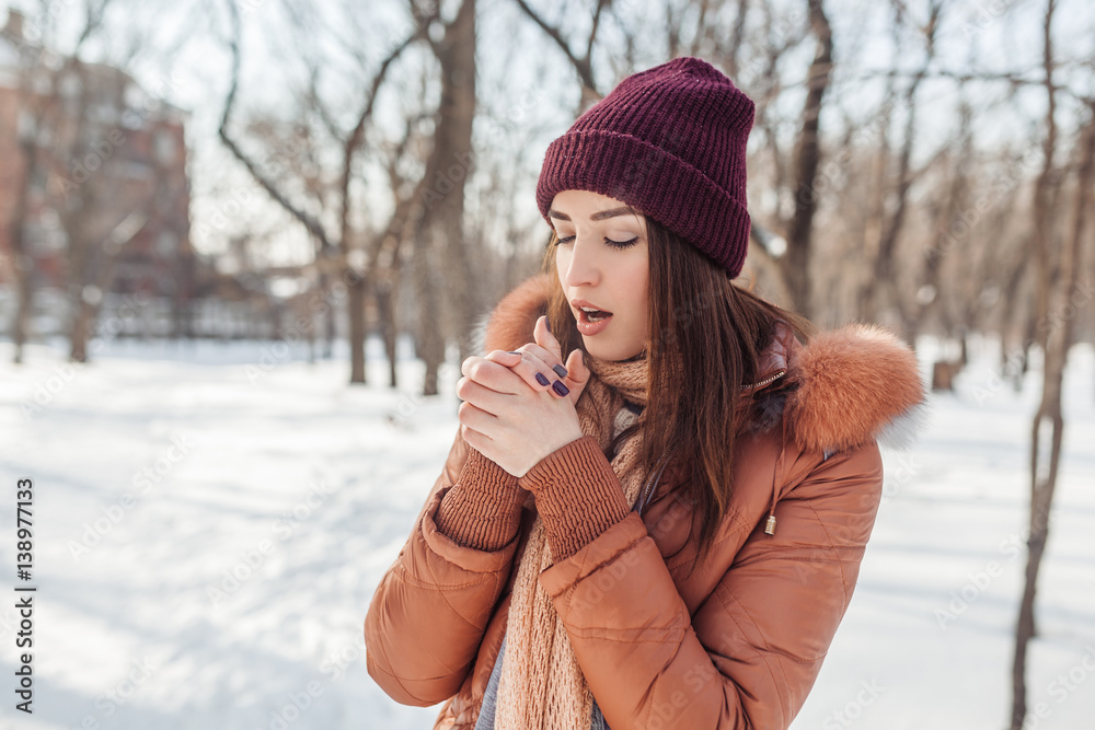The girl walks in the snow-covered park. On the street the sun shines. The girl looks somewhere in a distance. She has very sensitive look. She very beautifully looks. The girl walks in the snow-covered park. On the street the sun shines. The girl looks somewhere in a distance. She has very sensitive look. She very beautifully looks.