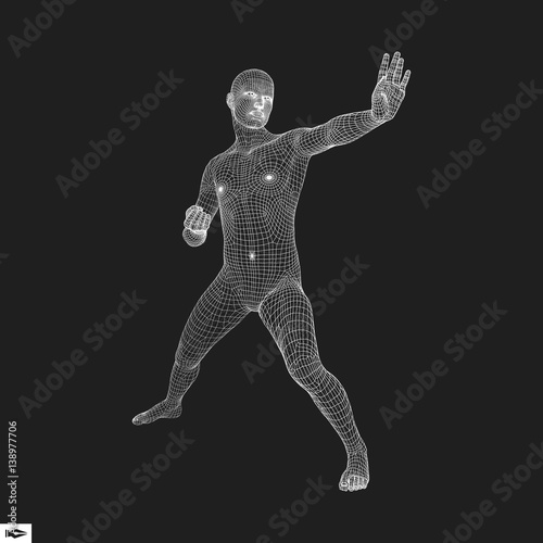 Vector man with hand up to stop. Human showing stop gesture.