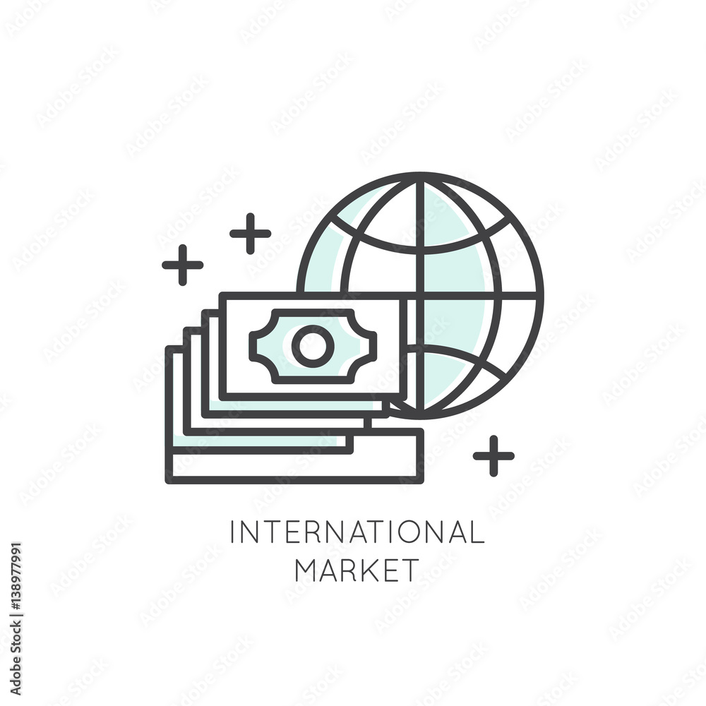 Fototapeta premium Vector Icon Style Logo of International Business, Management, Marketing, Market, Connection, Isolated Linear Design Concept