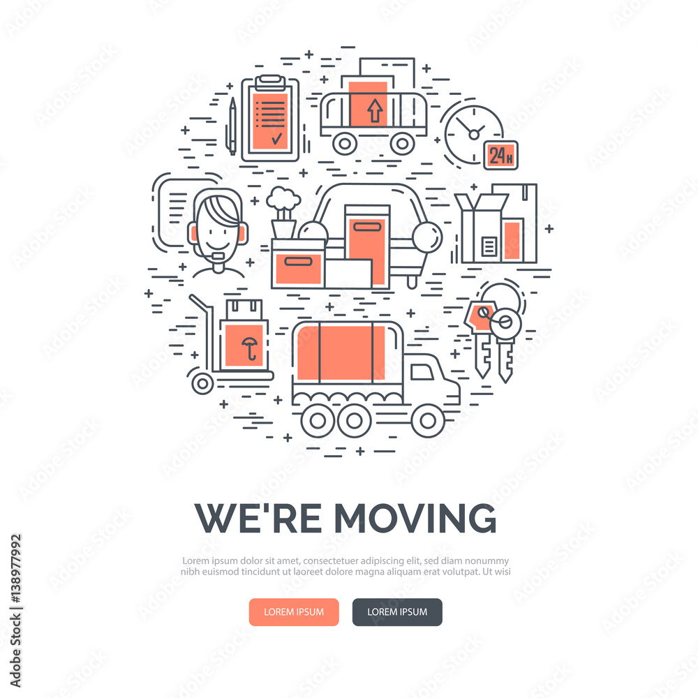 Moving and delivery template with line icons Moving and delivery template with line icons