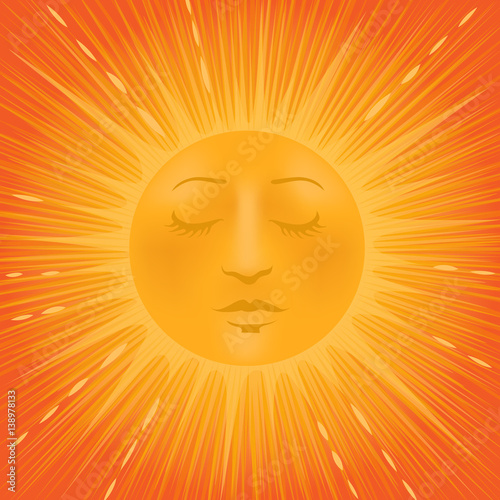 Orange Beaming Sun with a face