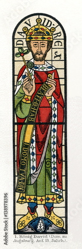 David, king of Israel and Judah - stained glass from Cathedral of Augsburg, 13th century (from Meyers Lexikon, 1895, 7/632/633) photo