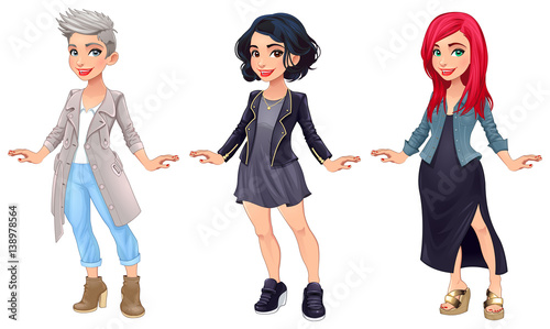 Three female cartoon characters