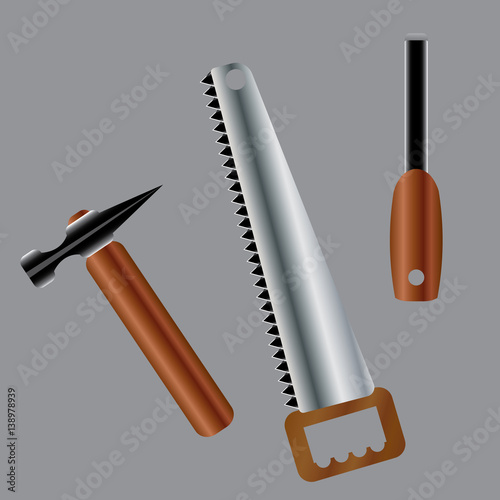 Saw isolated on a white background. The view from the top. Devices and tools. Building and repair. Amendment and repair. The construction of buildings and structures. The building implements. Tool.