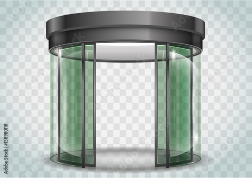 The semicircular double automatic doors to the shopping center or train station. Vector graphics with transparency effects