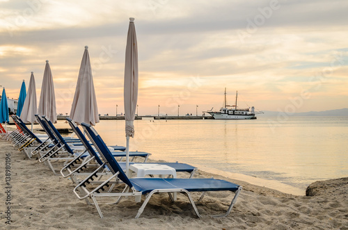 Deck chairs on the beach in Pefkochori © caocao191