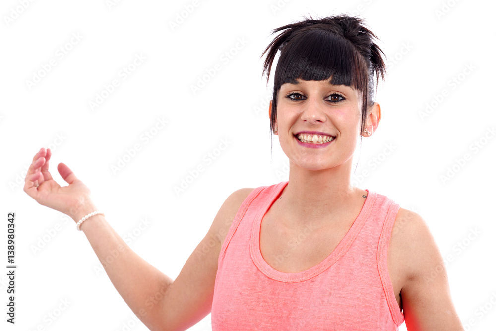 Portrait of a smiling young brunette woman on white Portrait of a smiling young brunette woman on white